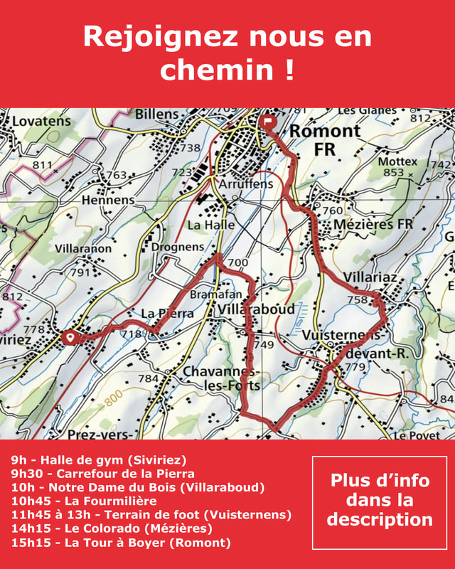 Affiche du parcours : carte de Siviriez à Romont et horaires des arrêts